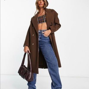 Top shop double breasted long coat chocolate.